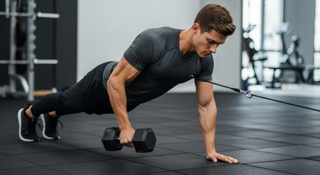 renegade row with dumbbells