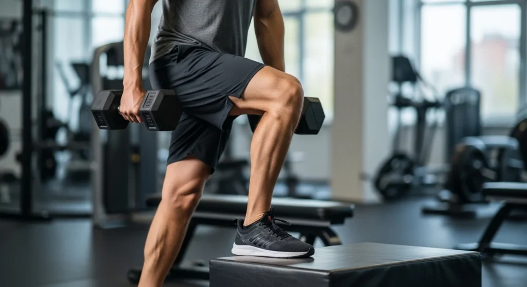 step ups with dumbbells